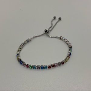 14k White Gold Plated Rainbow Tennis Bracelet 3mm Men’s Women’s Premium